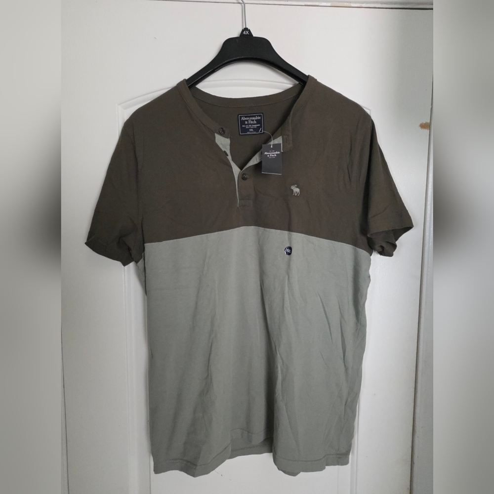 Men's Abercrombie & Fitch Size XXL T-shirt Vintage NWT Color Block Henley Green